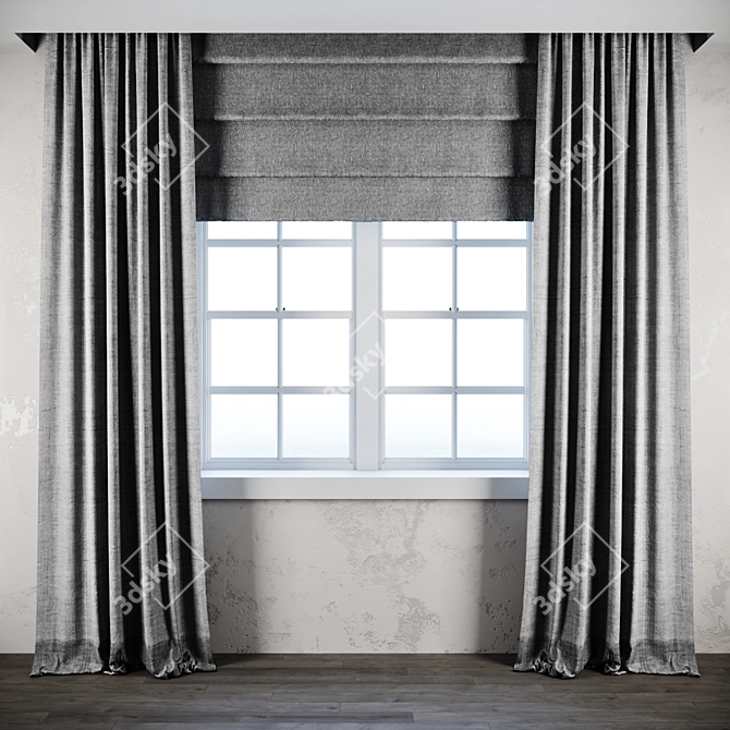 Elegant Gray Roman Curtains 3D model image 1