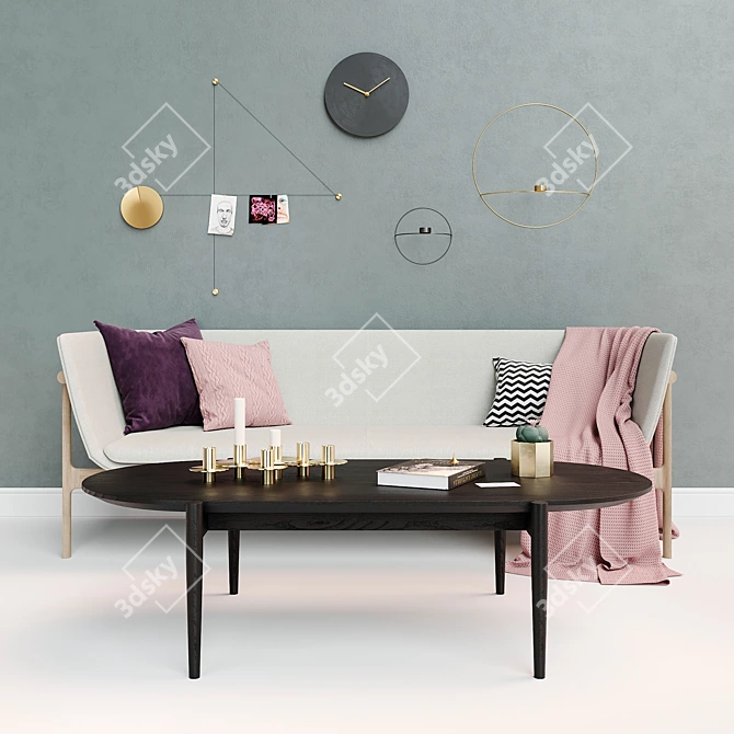 Designer Furniture Set: Tailor Sofa, Septembre Coffee Table, Steel Wall Clock, and More 3D model image 1