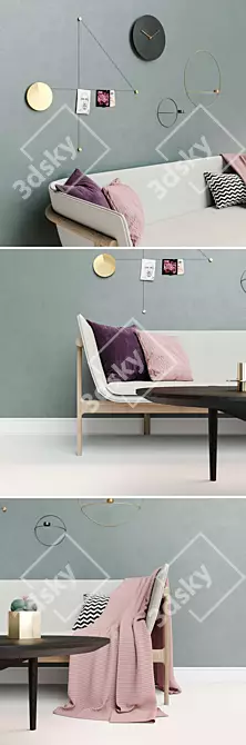 Designer Furniture Set: Tailor Sofa, Septembre Coffee Table, Steel Wall Clock, and More 3D model image 2