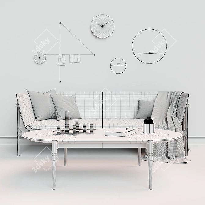 Designer Furniture Set: Tailor Sofa, Septembre Coffee Table, Steel Wall Clock, and More 3D model image 3