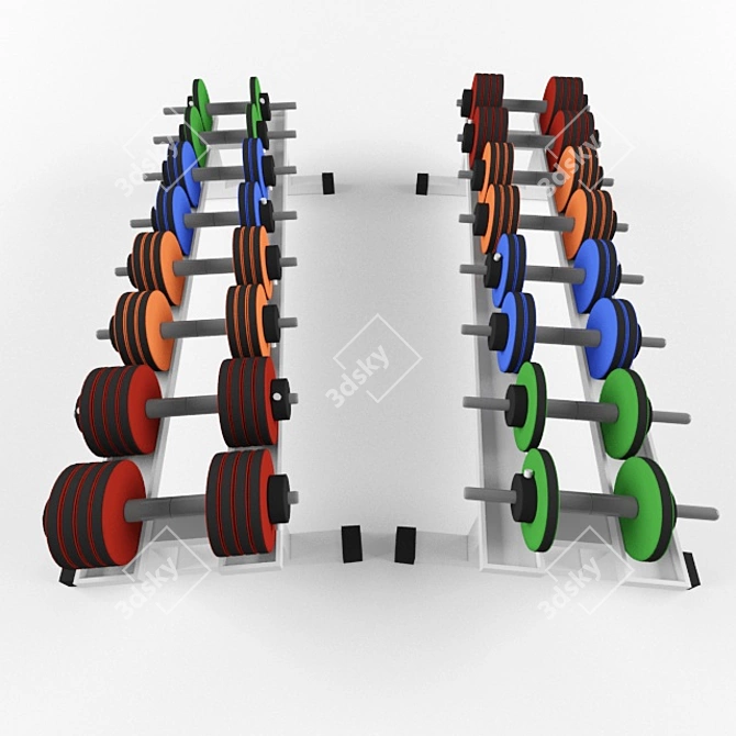 Compact Collapsible Dumbbell Rack & Weights 3D model image 3