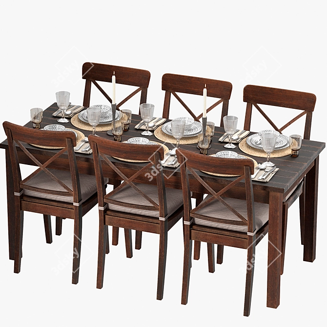 Modern Serving Table Set 3D model image 1