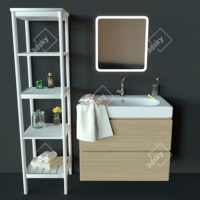 IKEA Bathroom Set: Hemnes Shelving Unit and Godmorgon/Broviken Vanity 3D model image 1