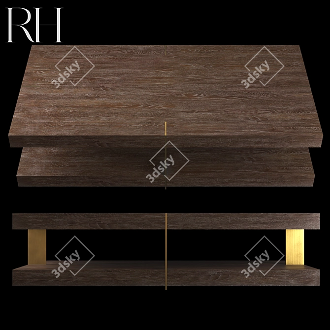 Modern Metal and Wood Coffee Table 3D model image 1