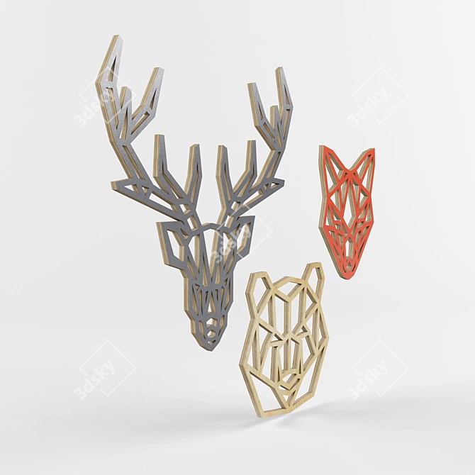 Plywood Animal Figurines: Deer, Bear, Fox 3D model image 1