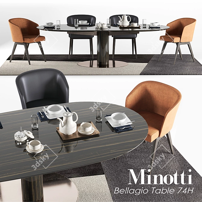 Minotti Bellagio 74H Dining Set 3D model image 1