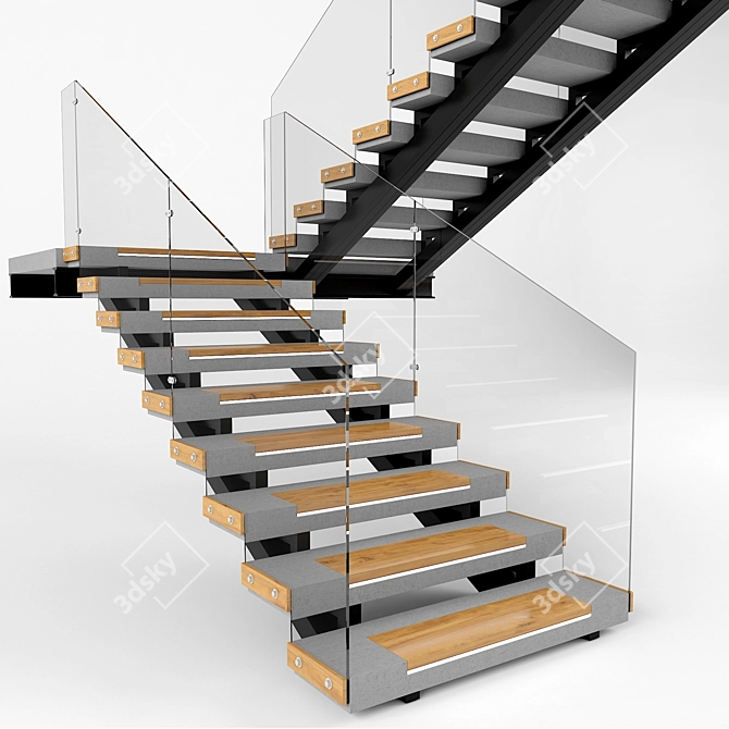 Wooden insert illuminated concrete staircase 3D model image 1