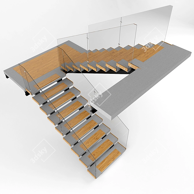 Wooden insert illuminated concrete staircase 3D model image 3