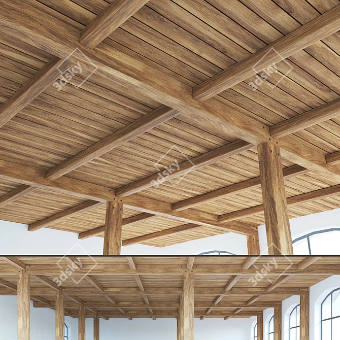 Versatile Wooden Ceiling Beams 3D model image 1