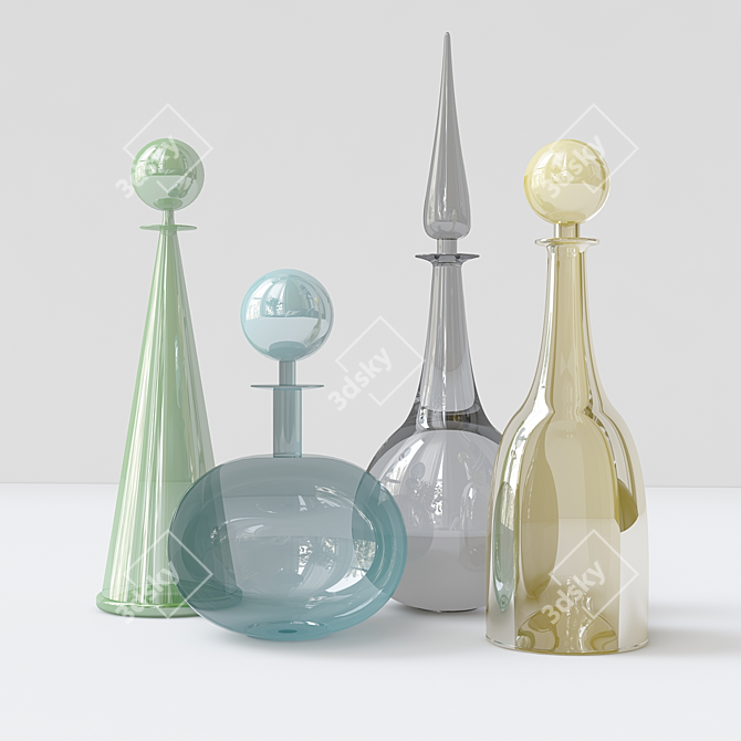 Artisan Blown Glass Decor Vases 3D model image 1