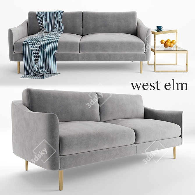 Sloan Velvet Sofa & Staggered Side Table 3D model image 1