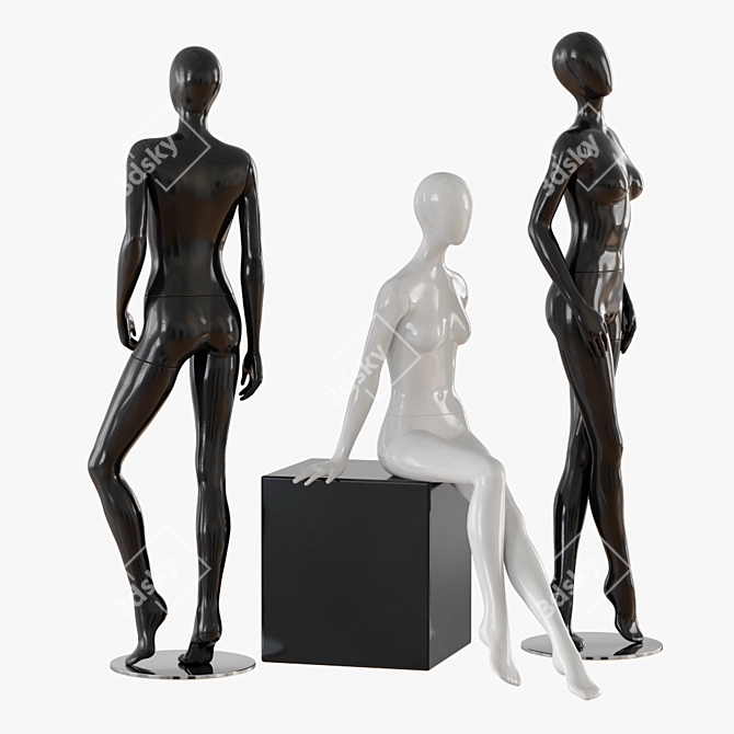 Abstract Glossy Female Mannequin: Detachable Torso, Arms and Legs 3D model image 3