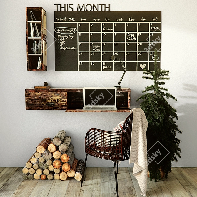 Stylish Work Desk with Decor 3D model image 1