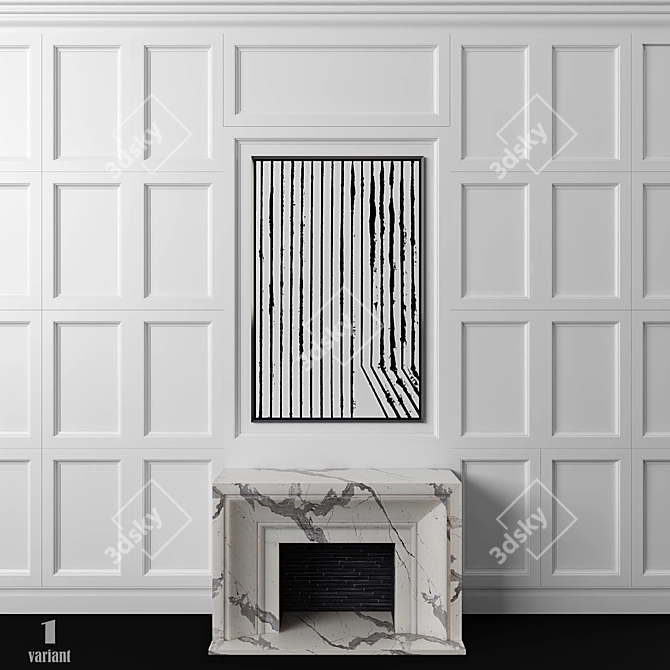 Elegant Marble Fireplace Set with Customizable Panels and Frame 3D model image 1