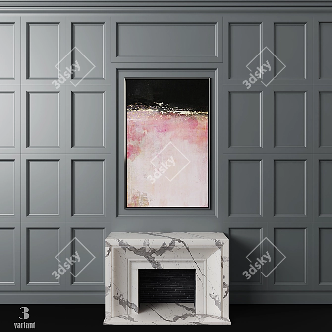 Elegant Marble Fireplace Set with Customizable Panels and Frame 3D model image 3