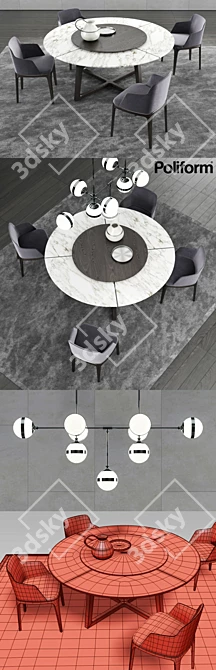 Elegant Dining: Poliform Concorde Table & Grace Chair 3D model image 3