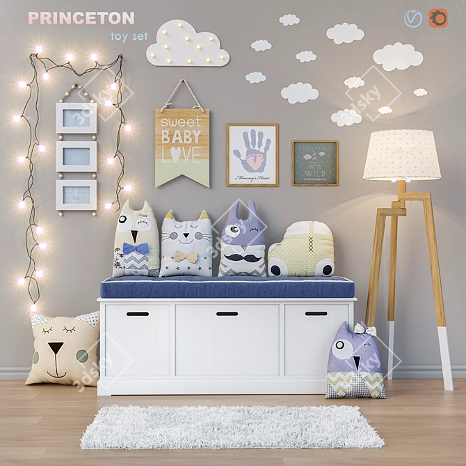 Princeton Daybed Set with Toys & Decor 3D model image 1