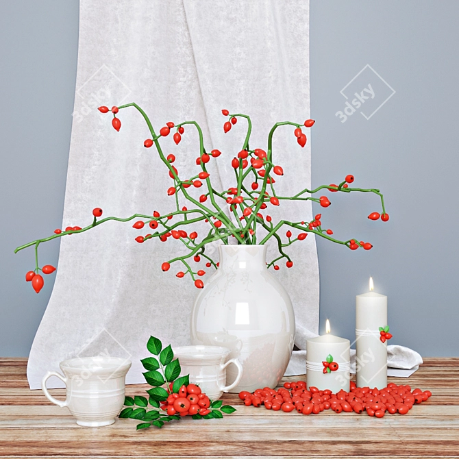 Elegant Rose Hip Decor Set 3D model image 1