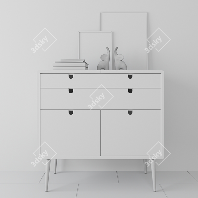 Solid Oak Dresser by Habitables 3D model image 2