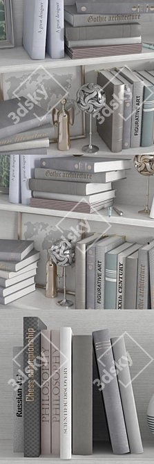 Bright-toned Shelf Books Set 3D model image 2