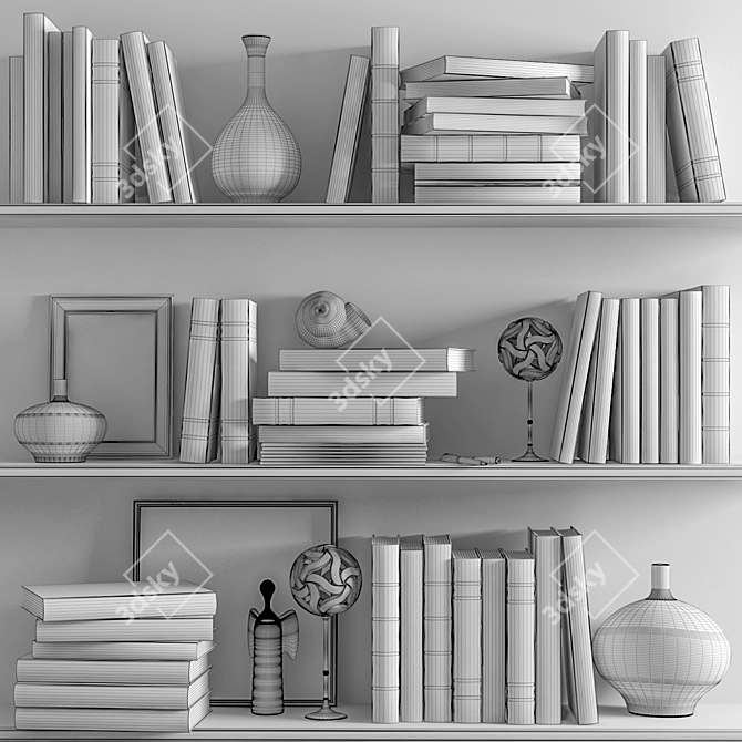 Bright-toned Shelf Books Set 3D model image 3