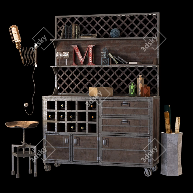 Industrial Loft Décor Set 3D model image 1