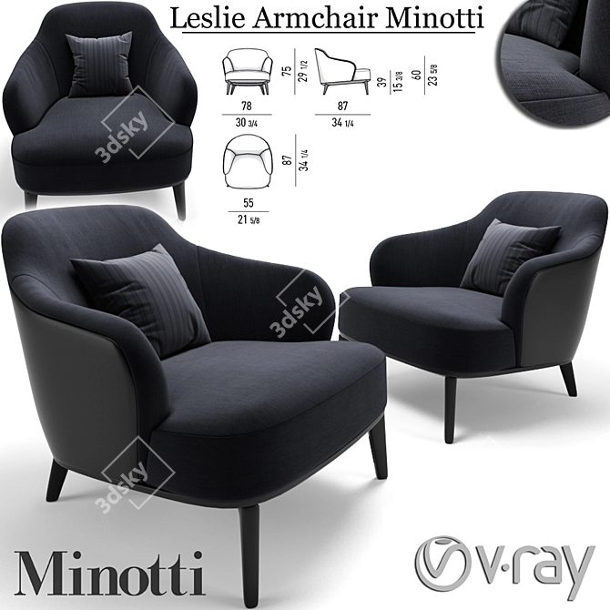 Elegant Leslie Armchairs by Minotti 3D model image 1