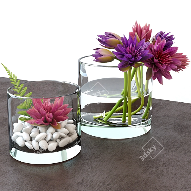 Modern Glass Vase Flower Arrangement 3D model image 1