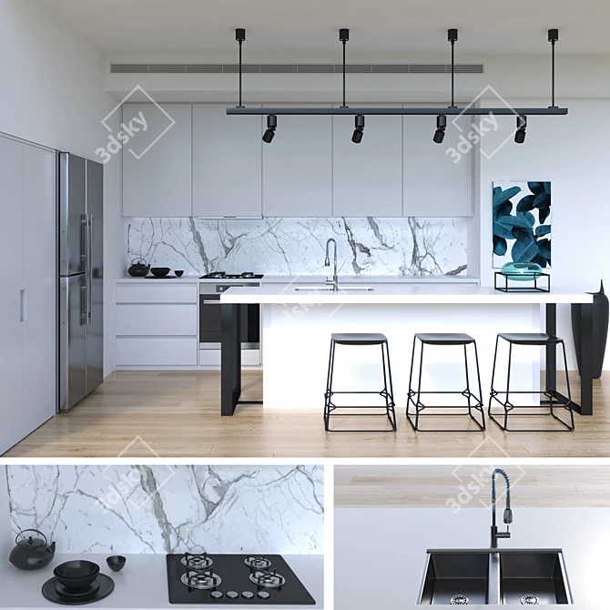 Modular Kitchen: Customizable & Space-saving 3D model image 1