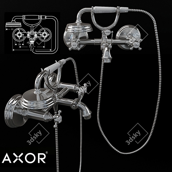 AXOR MONTREUX Exposed Bath Mixer - Classic Elegance 3D model image 1