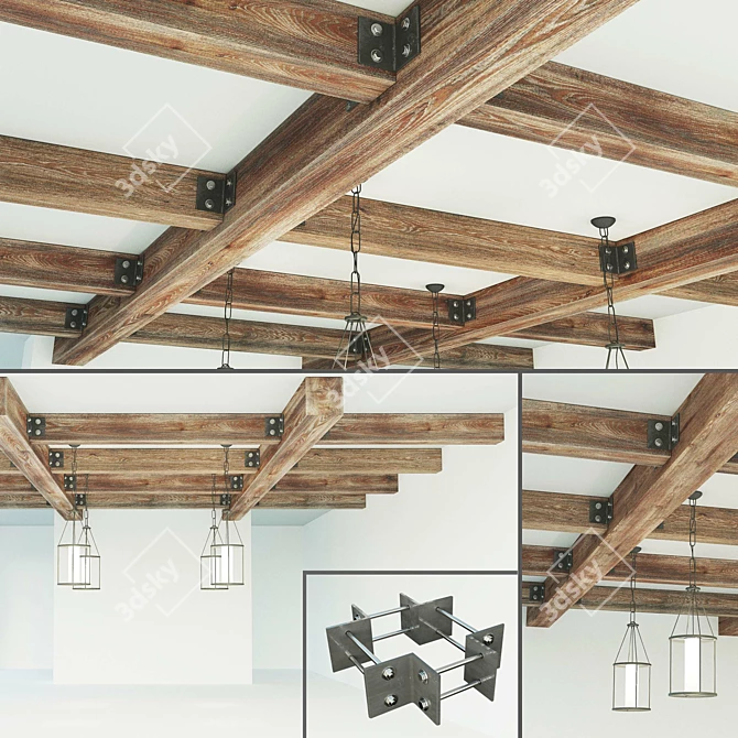 Wooden Ceiling Beams: Customizable Design & 4 Texture Options 3D model image 1