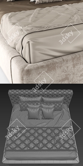 Luxury Diamond Quilt Headboard Bed 3D model image 3