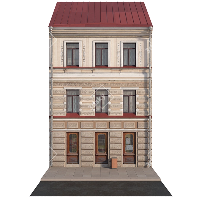 Historic Building Facade: Vray-ready, Low-poly 3D model image 1