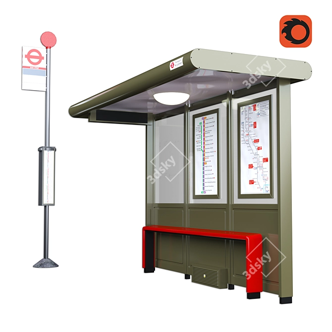 UK Bus Stop: Traditional Icon 3D model image 1