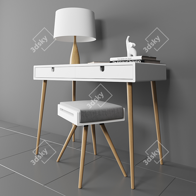 Oak Desk Set: Elegant, Functional & Decorative 3D model image 2