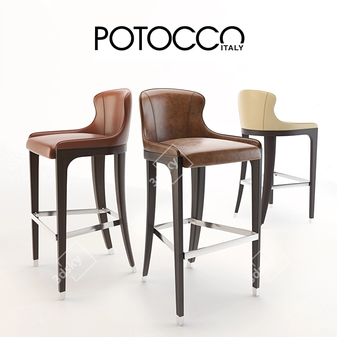 Potocco Miura Bar Stool: Sleek Design, Elegant Finish 3D model image 1