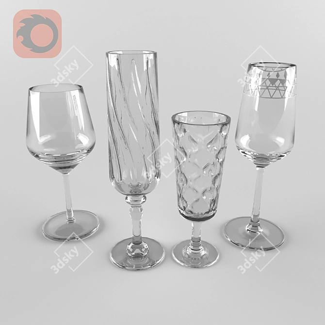 Elegant Wine Glass Set 3D model image 1