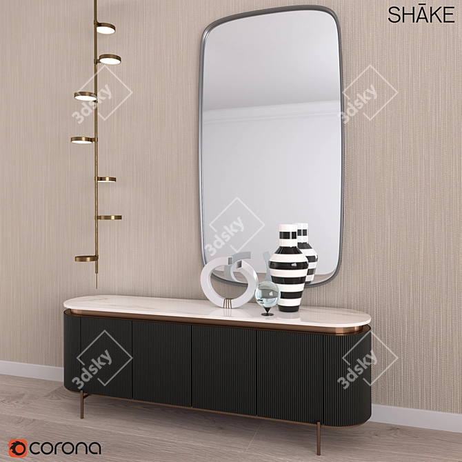 Modern Sideboard Hege: Bronze Metal Details & Ceramic Marble 3D model image 2