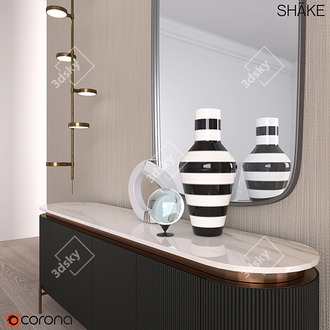 Modern Sideboard Hege: Bronze Metal Details & Ceramic Marble 3D model image 3