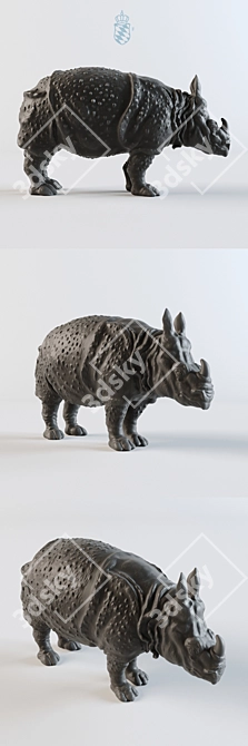 German Porcelain Rhinoceros Sculpture 3D model image 2