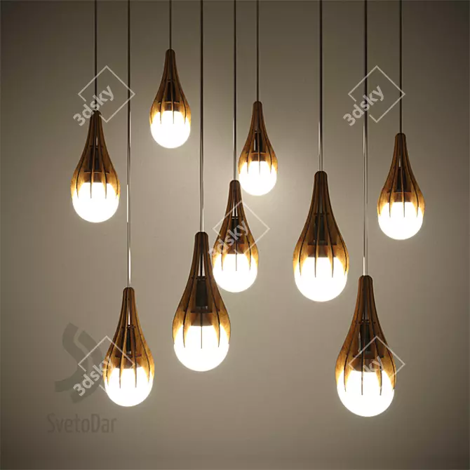 Parametric Wooden Pendant Light 3D model image 2