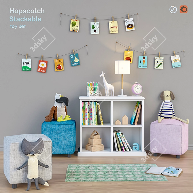 Hopscotch Toy and Wardrobe Set 3D model image 1