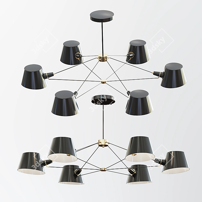 Elegant Black Metal Chandelier 3D model image 1