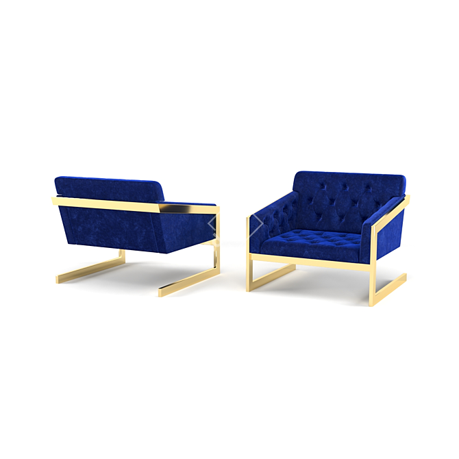 Elegant Brass & Velvet Lounge Chairs 3D model image 2