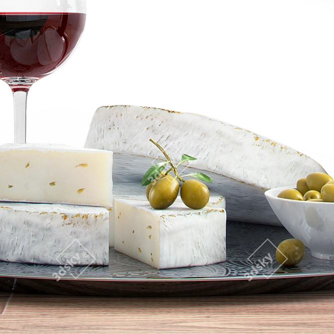 Delicious Brie Cheese with Olives 3D model image 2