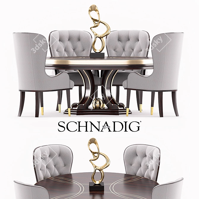 Bronzed Ebony Everly Dining Set 3D model image 1