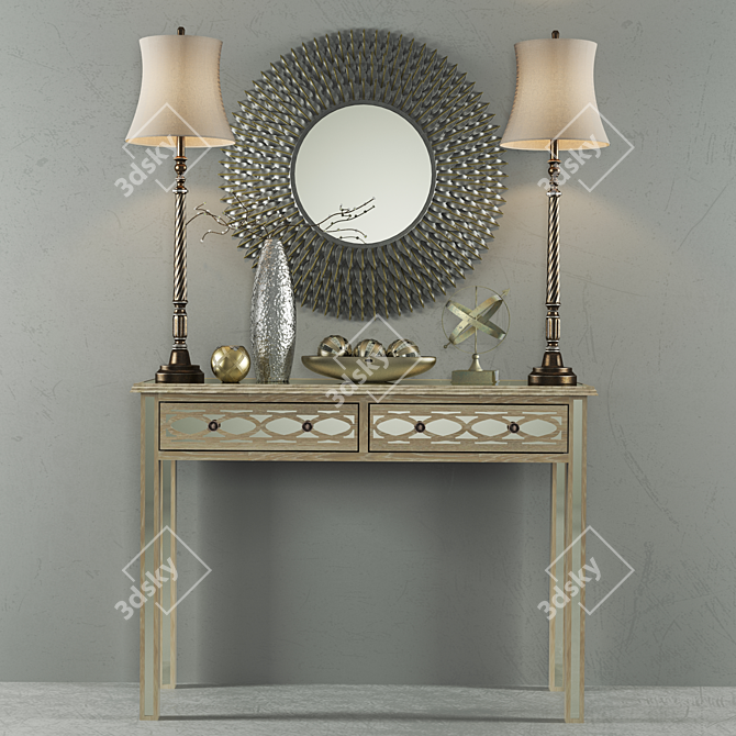 Hallway Table Set: Lamp, Table Lamp, Decor, Vase 3D model image 1