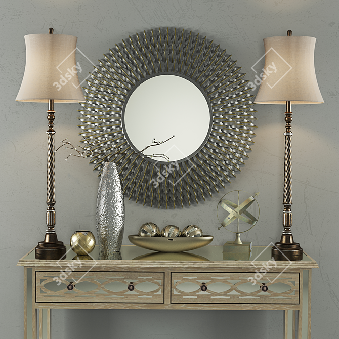 Hallway Table Set: Lamp, Table Lamp, Decor, Vase 3D model image 2