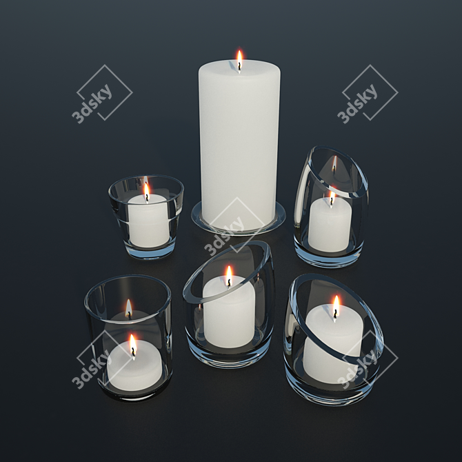 Elegant Glass Candle Holders 3D model image 1