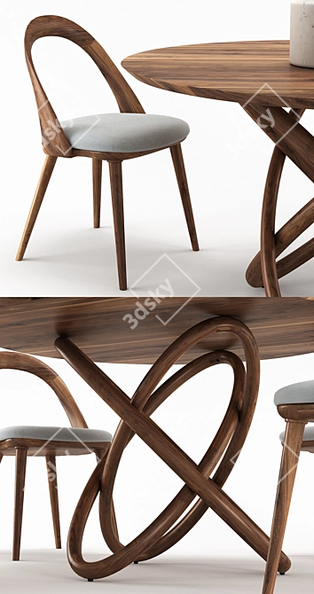 NORHOR Bergen Round Table & Walnut Chair 3D model image 2